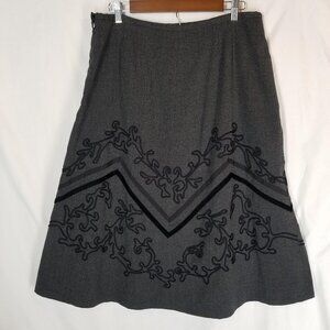 Ann Taylor Loft Gray Black Embroidered A-Line Skirt Size 14 Lined Academia